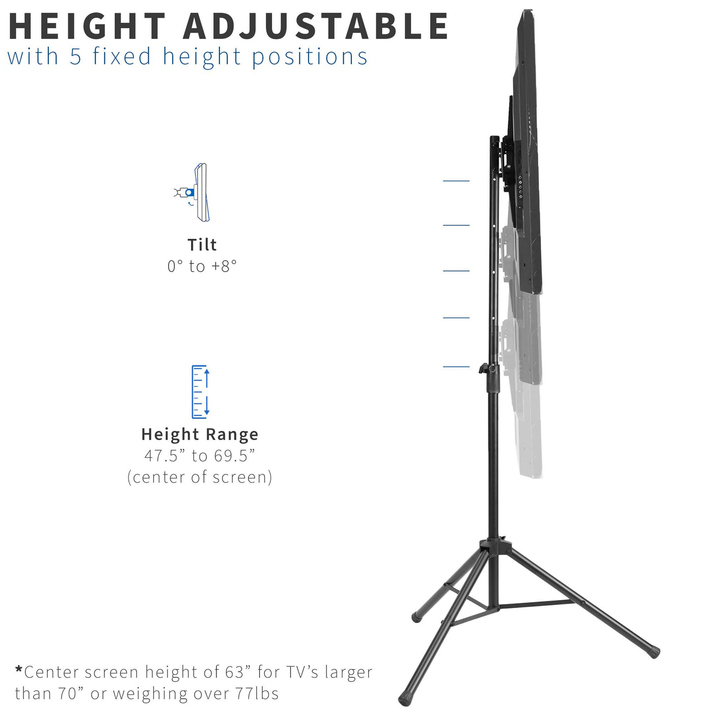 vivo Black Tripod 32 to 55 TV Display Floor Stand Height Adjustable Mount